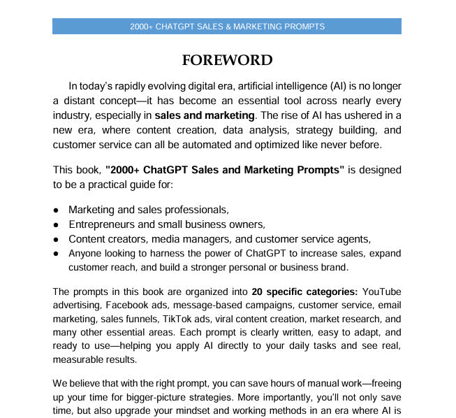 2000+ ChatGPT Sales and Marketing Prompts