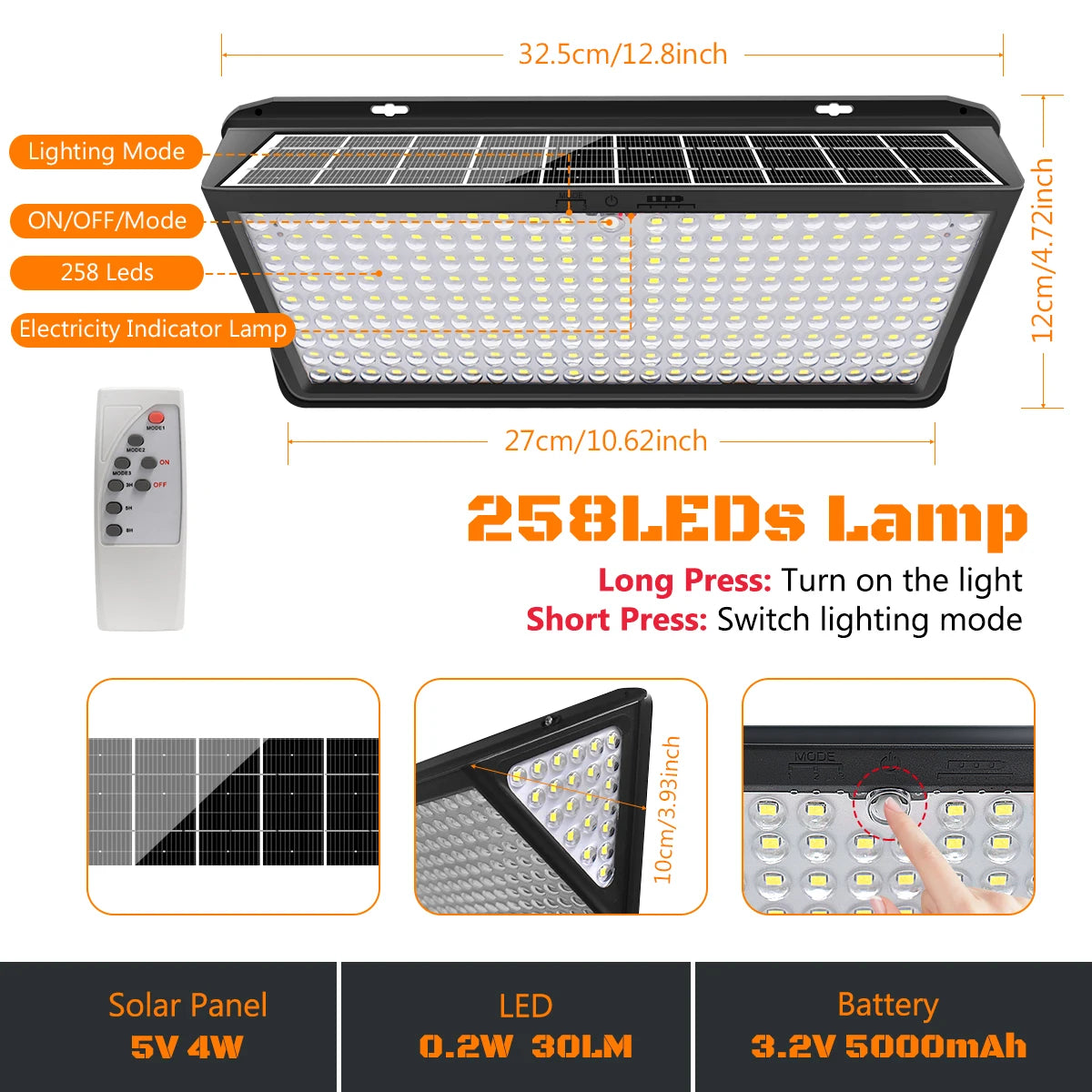 Super Bright Solar Wall Lamp with 3 Mode IP65 Waterproof for Outside Yard Street