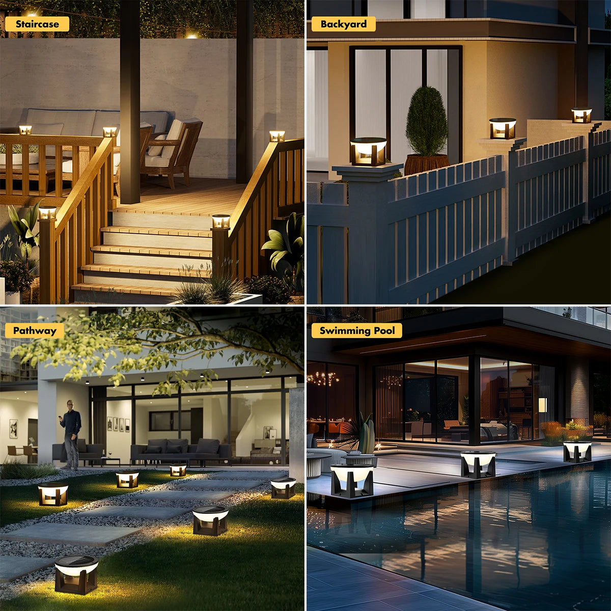 Solar Post Light Auto Dusk to Dawn IP65 Waterproof 3 Color