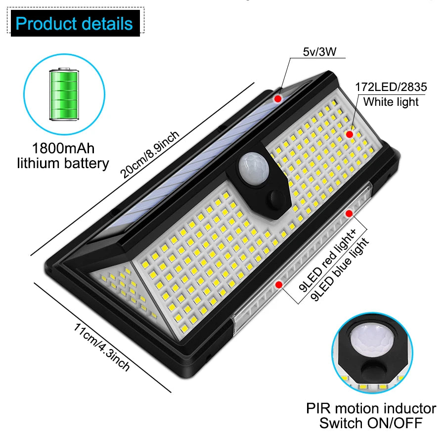 Super Bright Solar Wall Lamp with 3 Mode IP65 Waterproof for Outside Yard Street
