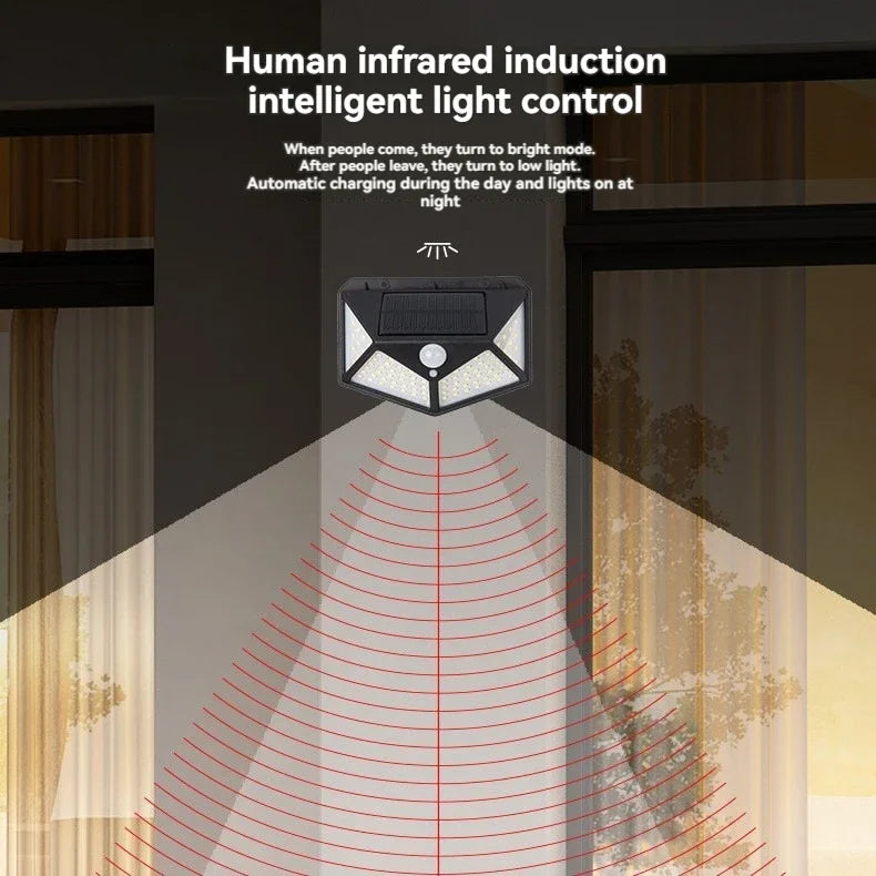 100 LED Wall Lights Outdoor Solar Lamp PIR Motion Sensor