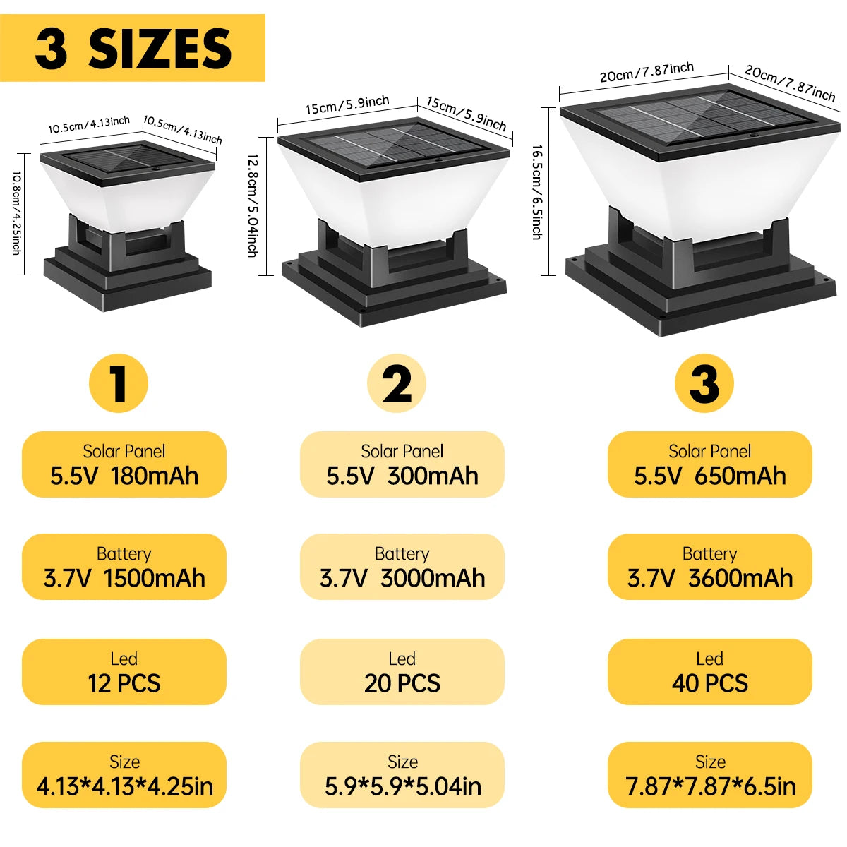 Solar Post Light Auto Dusk to Dawn IP65 Waterproof 3 Color