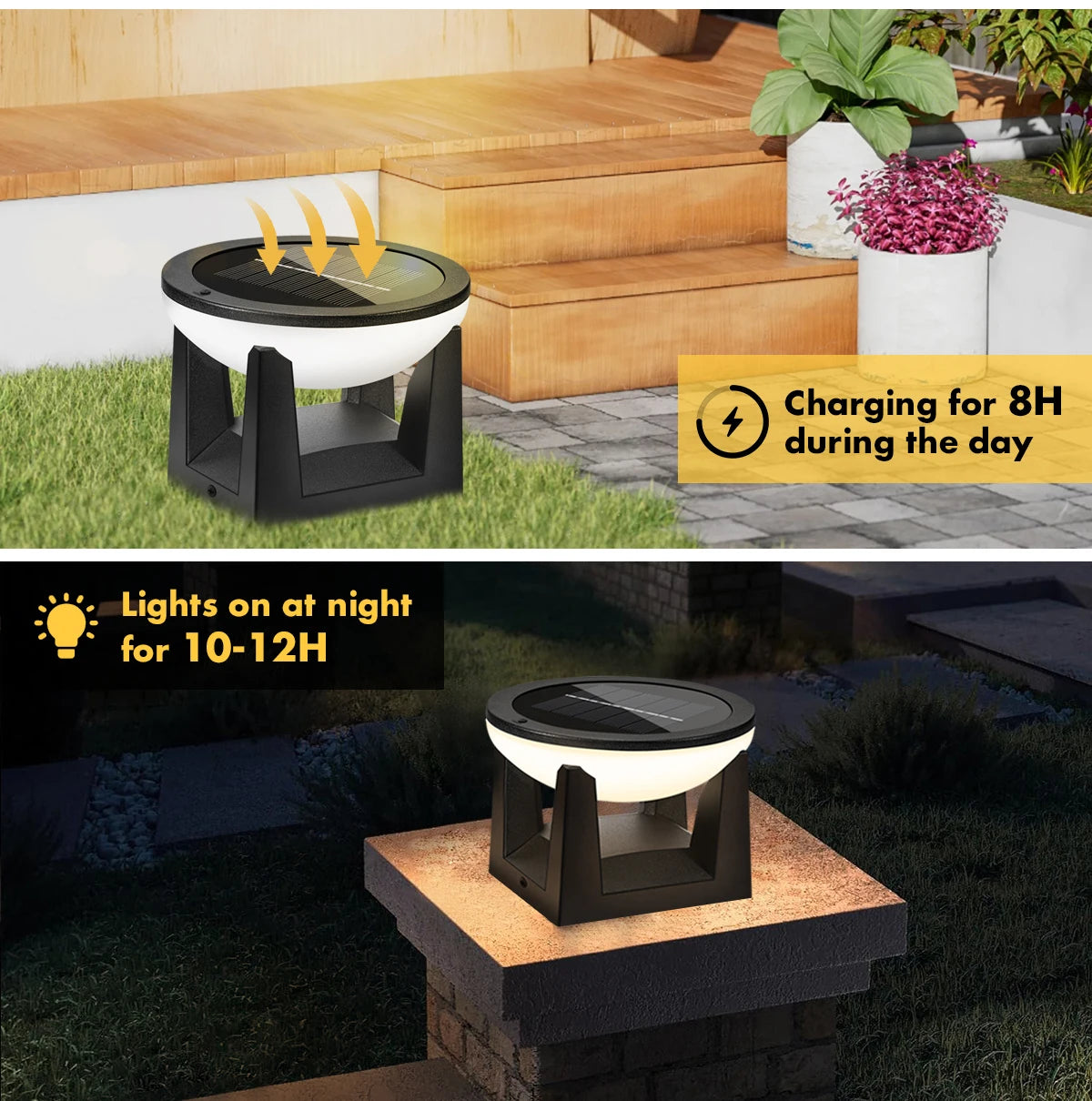 Solar Post Light Auto Dusk to Dawn IP65 Waterproof 3 Color