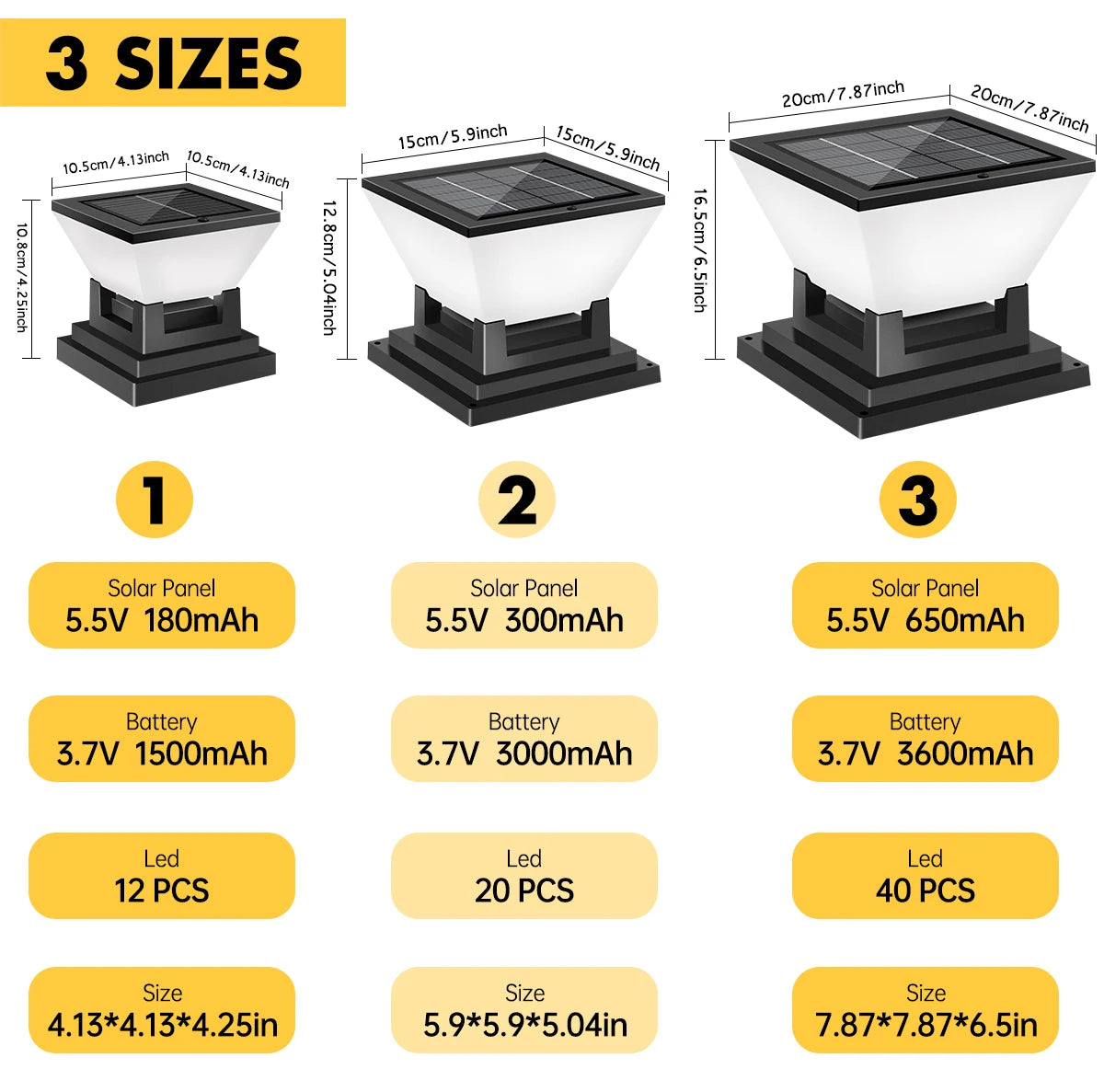 Solar Post Light Auto Dusk to Dawn IP65 Waterproof 3 Color