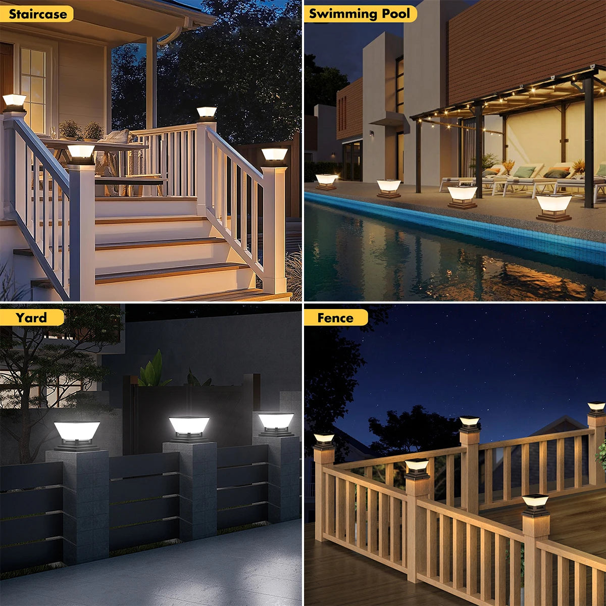 Solar Post Light Auto Dusk to Dawn IP65 Waterproof 3 Color